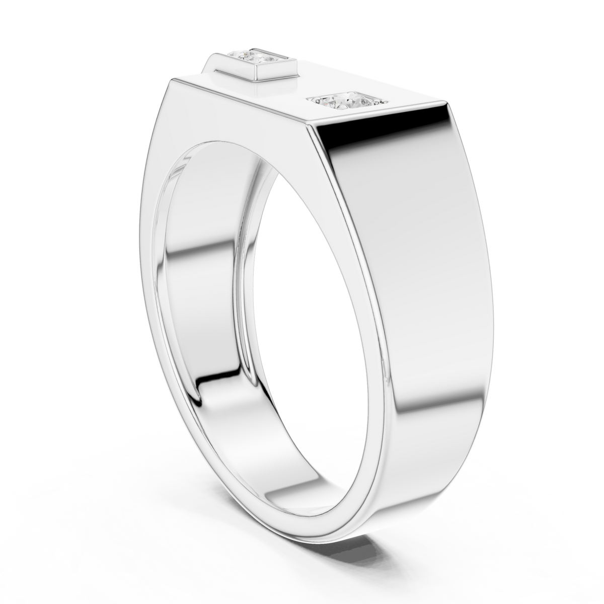  White Gold Round Corner Channel Signet Ring for Him Side View