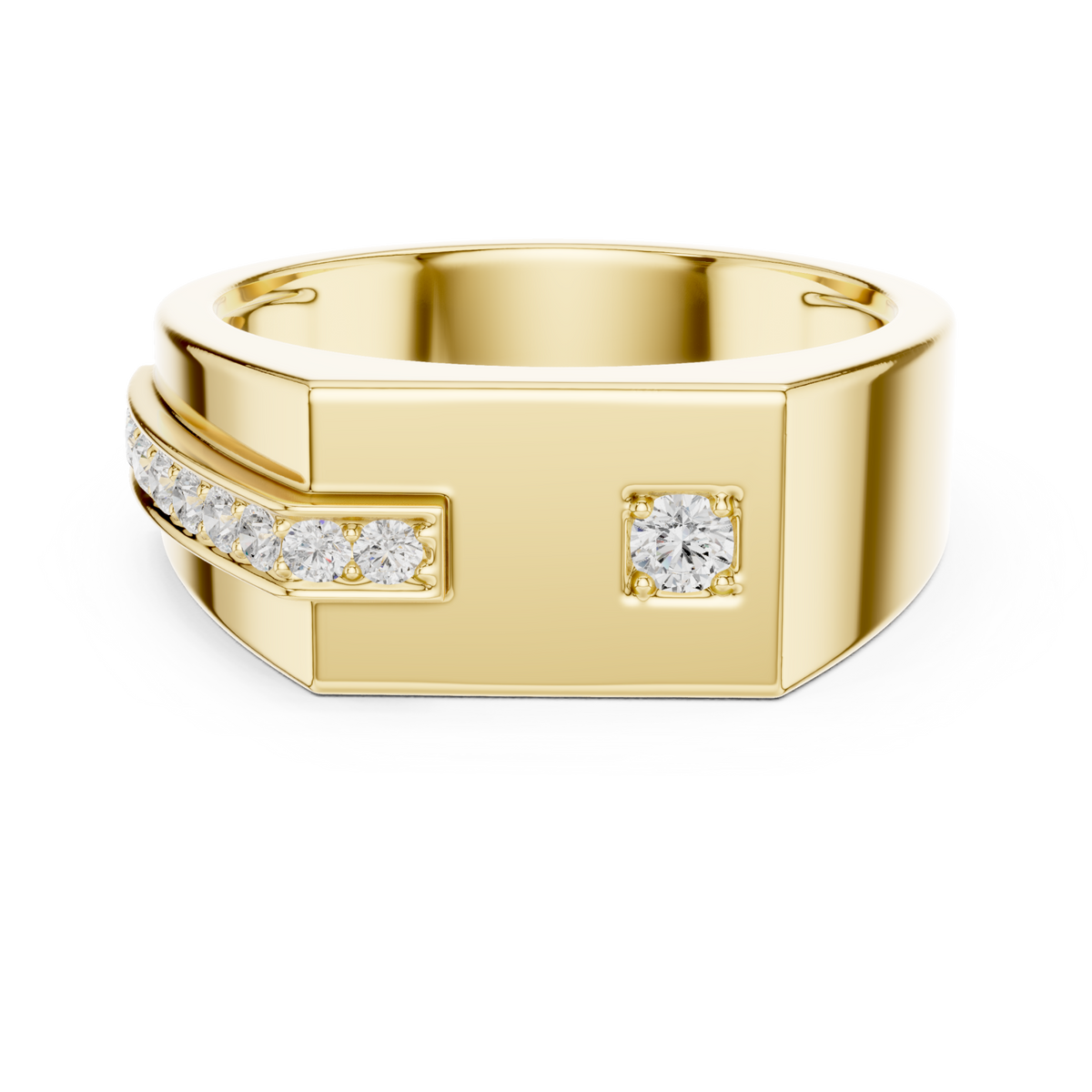  Gold Round Corner Channel Signet Ring for Him Detail View