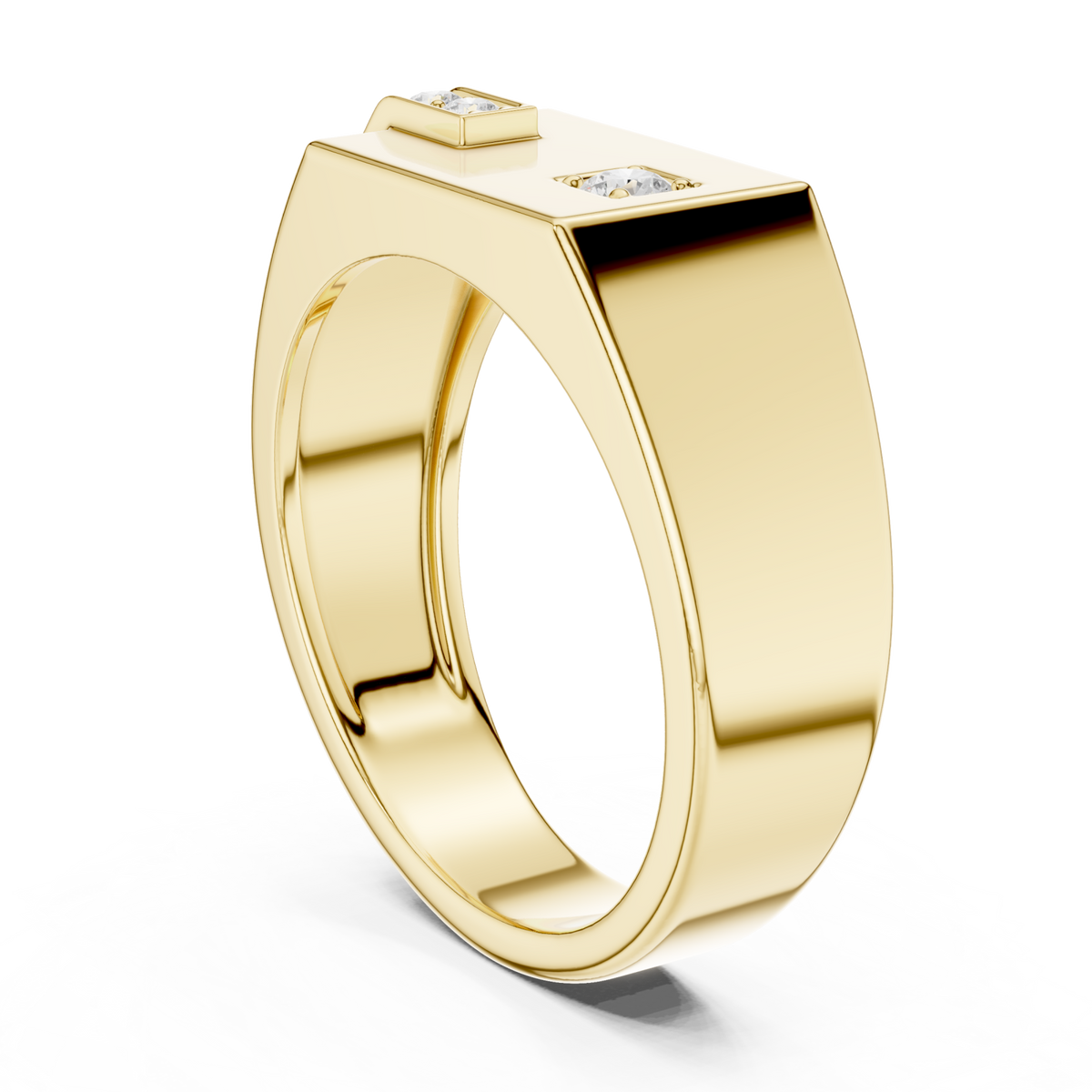  Gold Round Corner Channel Signet Ring for Him Side View