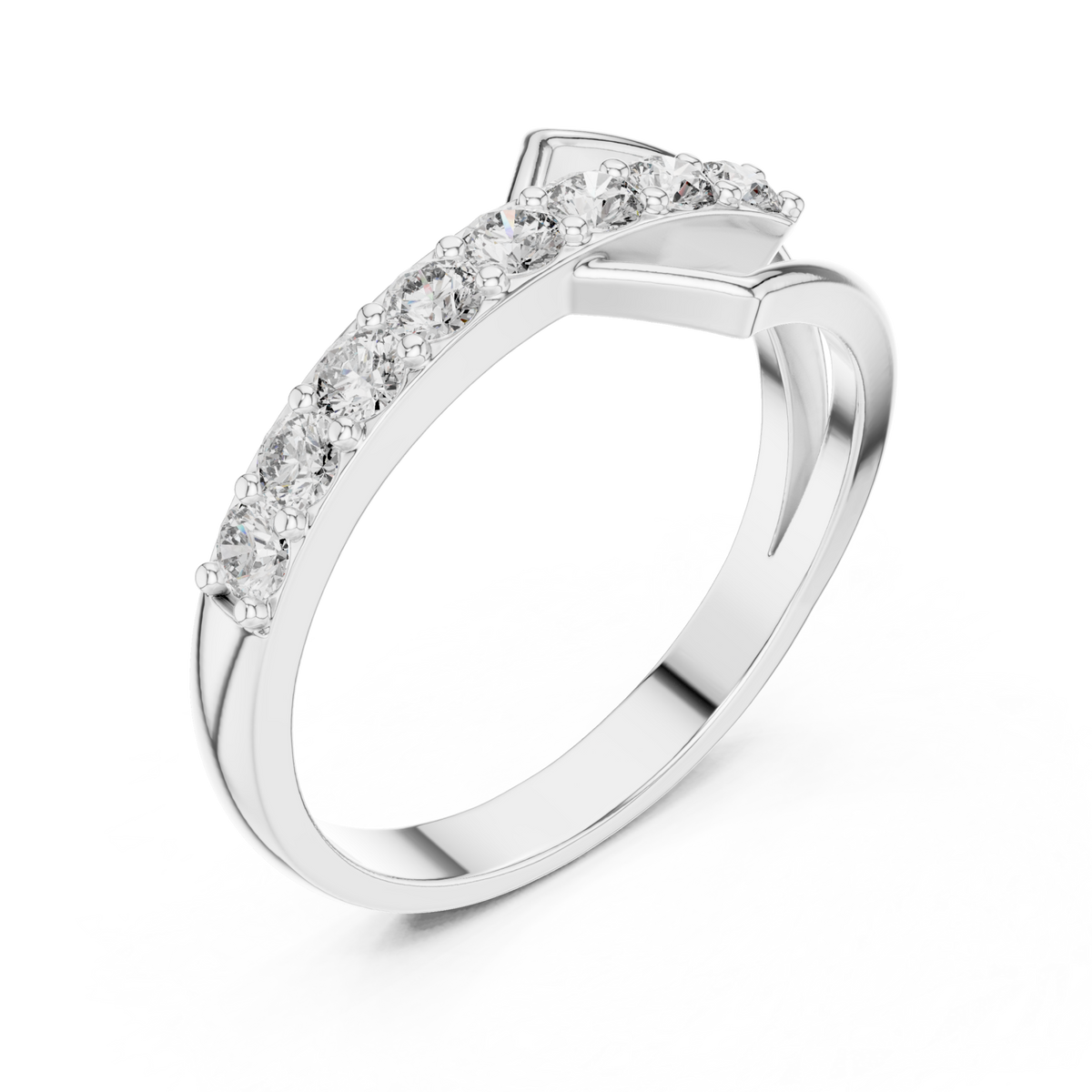 Round crest wrap ring white gold front view