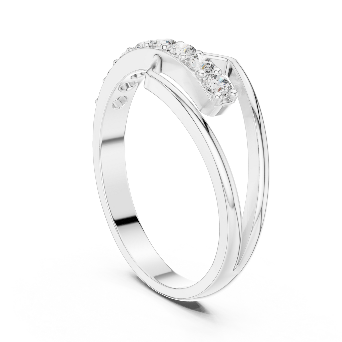 Round crest wrap ring white gold side view