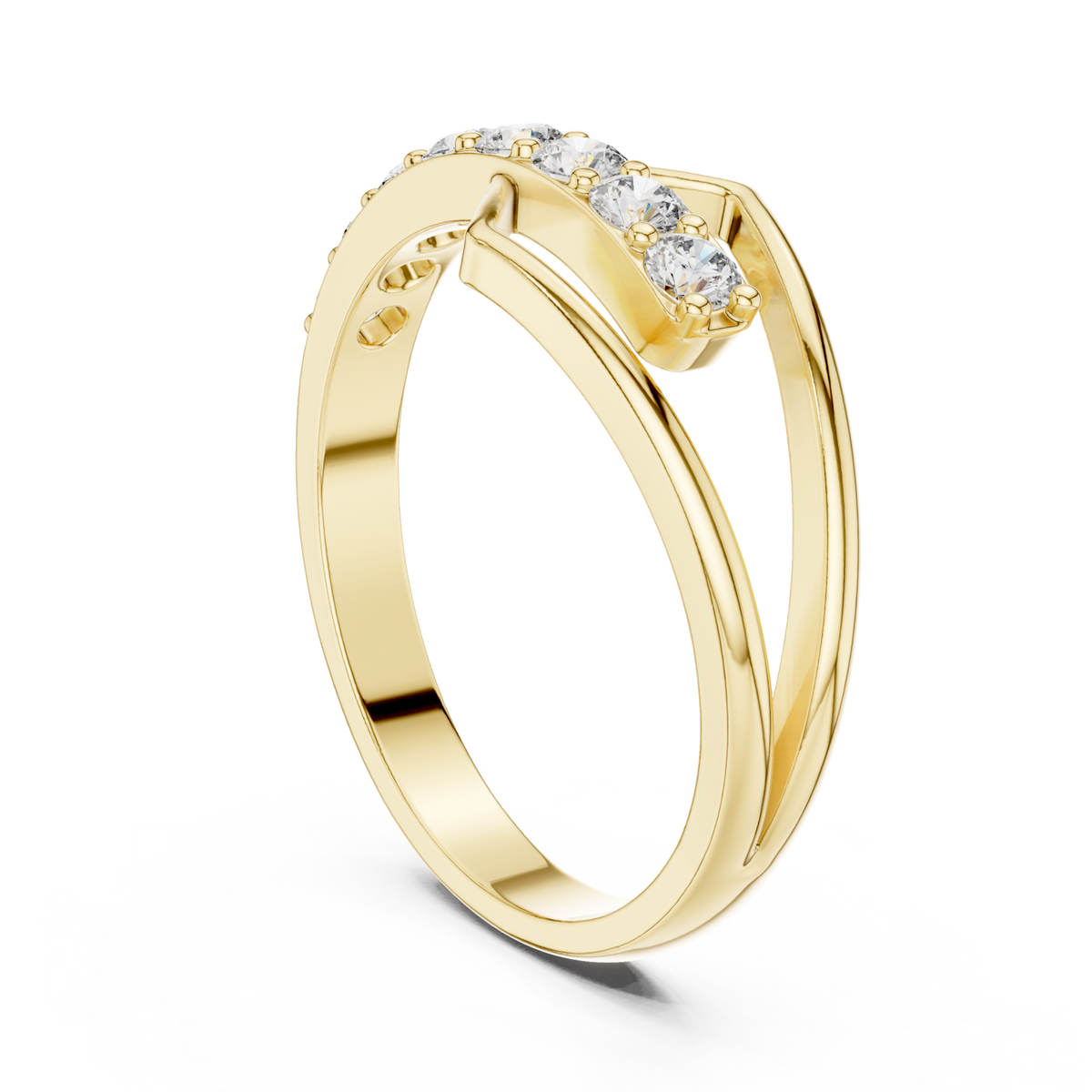 Round crest wrap ring yellow gold side view
