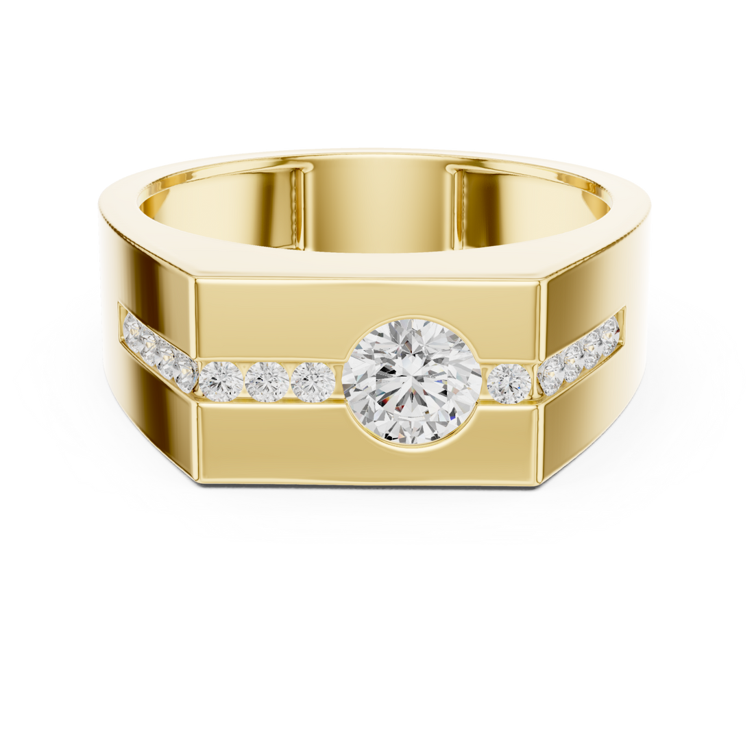 Gold Round Diamond Angular Band for Him Front View