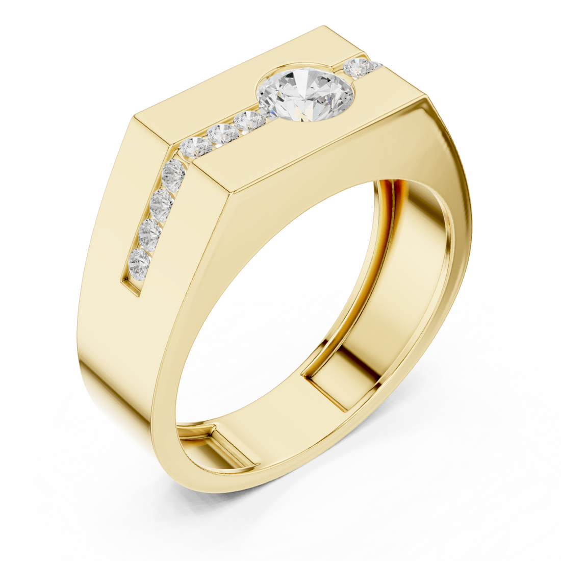 Gold Round Diamond Angular Band for Him Front View