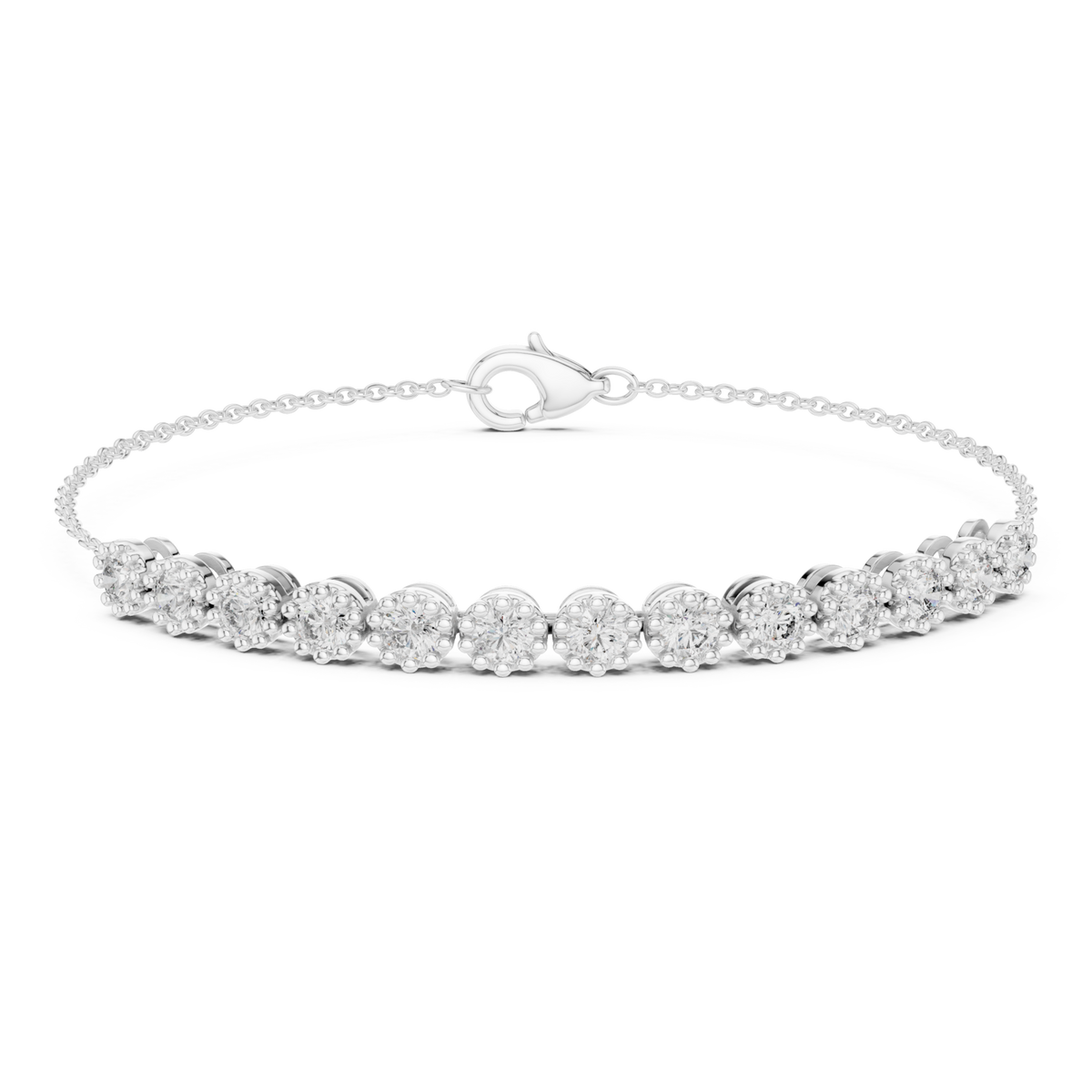 White Gold Round Diamond Bezel Chain Bracelet Detail View