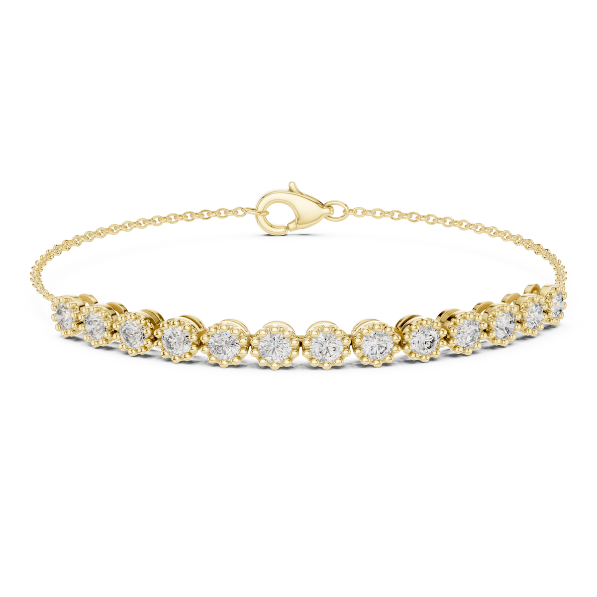  Gold Round Diamond Bezel Chain Bracelet Detail View