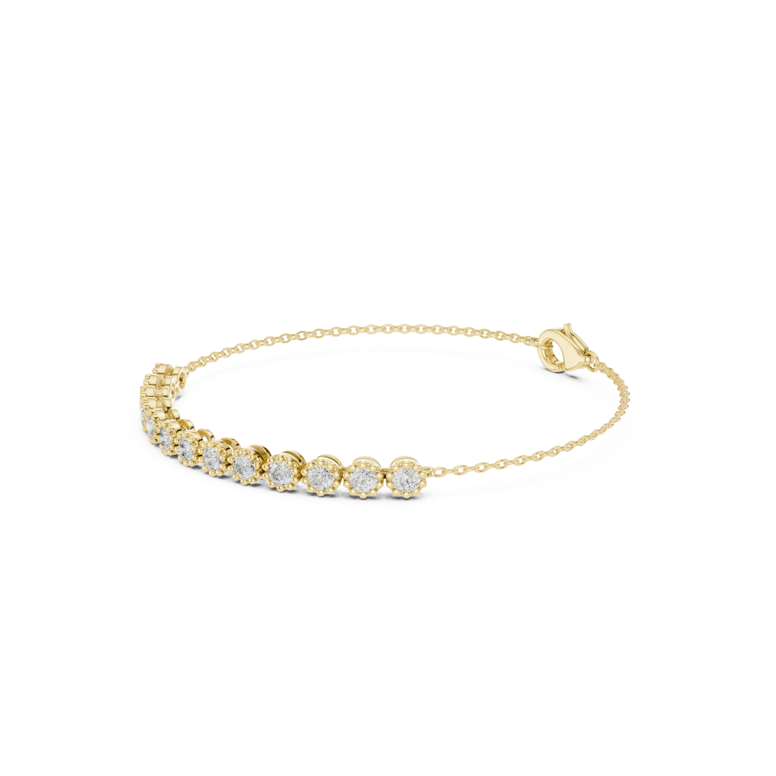 Gold Round Diamond Bezel Chain Bracelet Front View