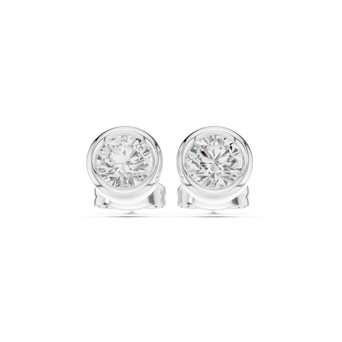  White Gold Round Diamond Bezel Stud Earrings Detail View