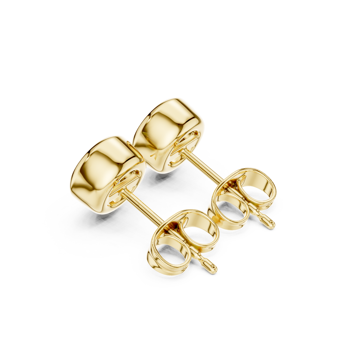  Gold Round Diamond Bezel Stud Earrings Angle View