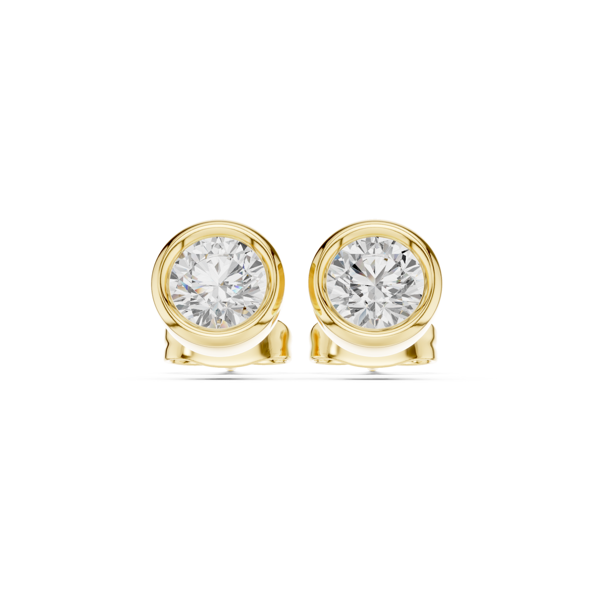  Gold Round Diamond Bezel Stud Earrings Detail View