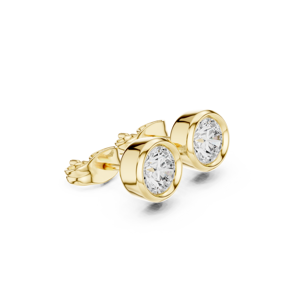 Gold Round Diamond Bezel Stud Earrings Front View