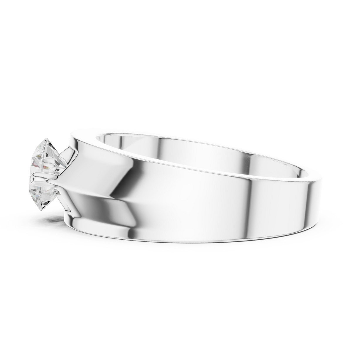  White Gold Round Diamond Cathedral Solitaire Band for Him Angle View