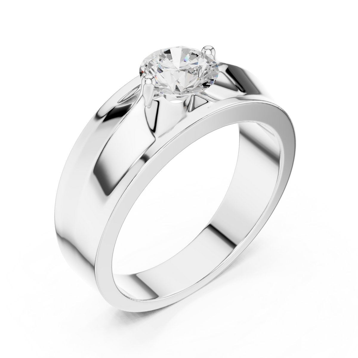  White Gold Round Diamond Cathedral Solitaire Band for Him Front View
