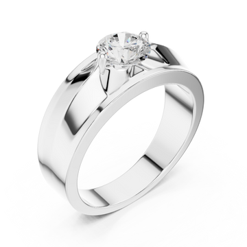 White Gold Round Diamond Cathedral Solitaire Band for Him Front View