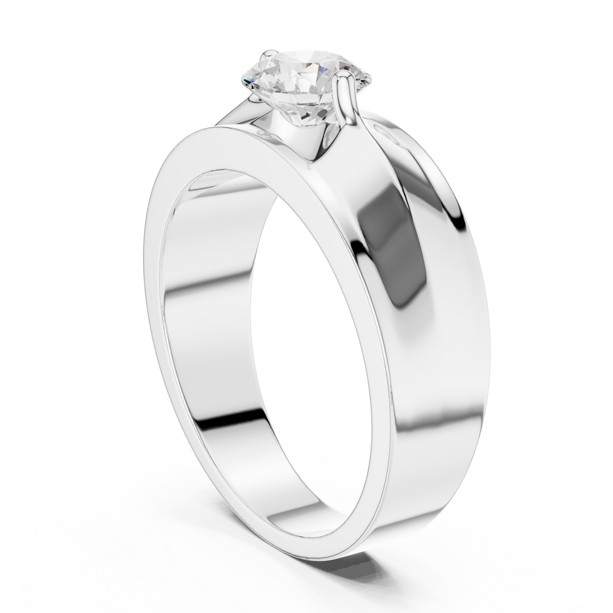  White Gold Round Diamond Cathedral Solitaire Band for Him Side View