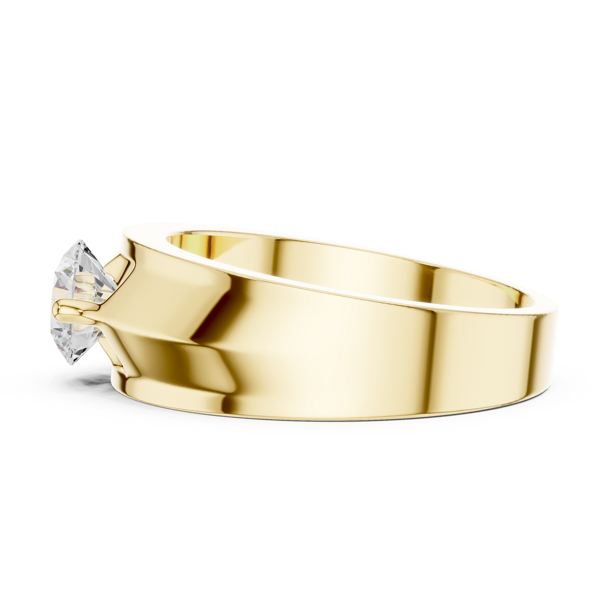  Gold Round Diamond Cathedral Solitaire Band for Him Angle View