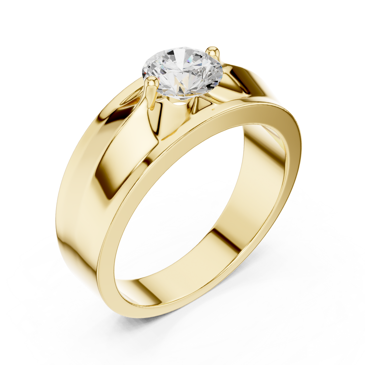 Gold Round Diamond Cathedral Solitaire Band for Him Front View
