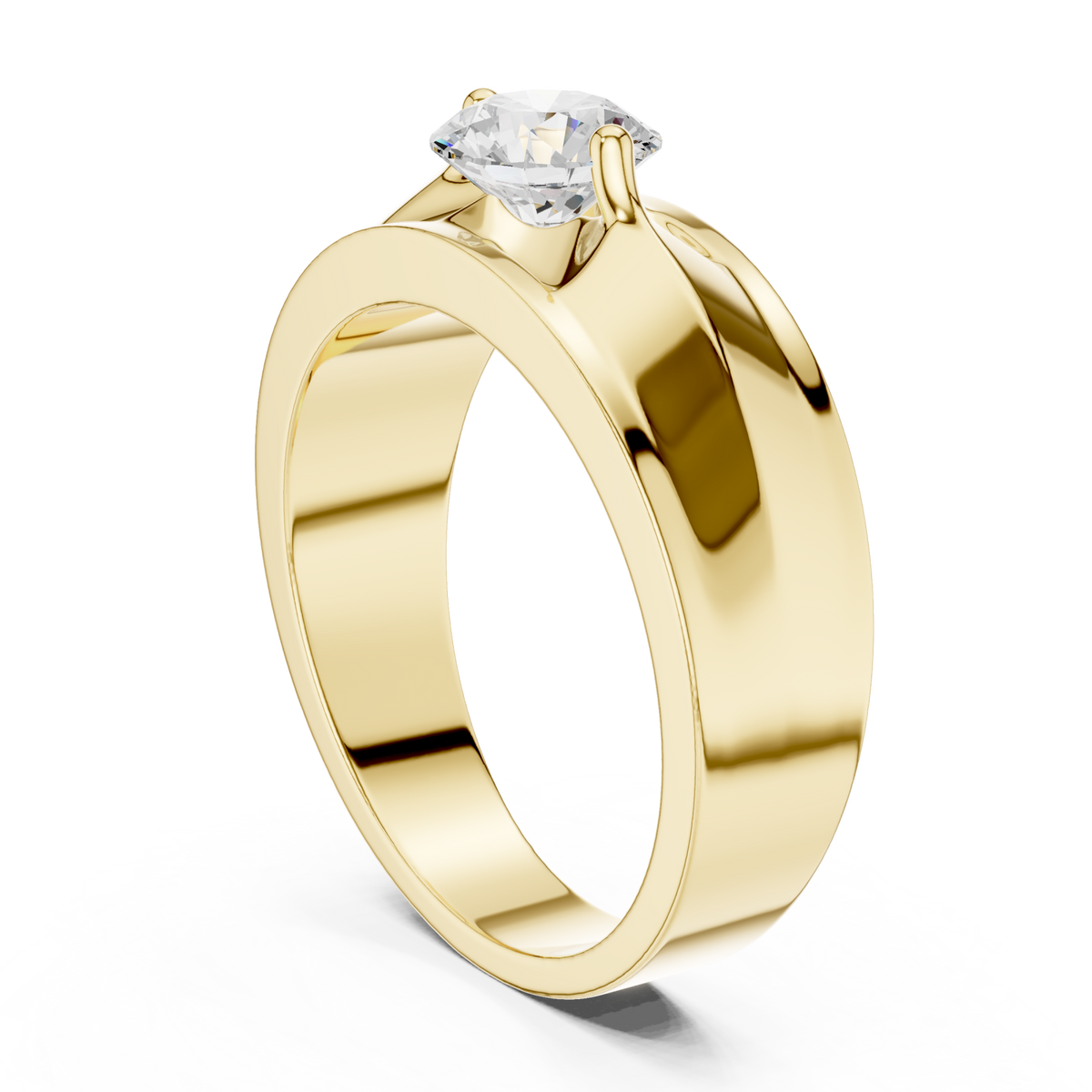  Gold Round Diamond Cathedral Solitaire Band for Him Side View