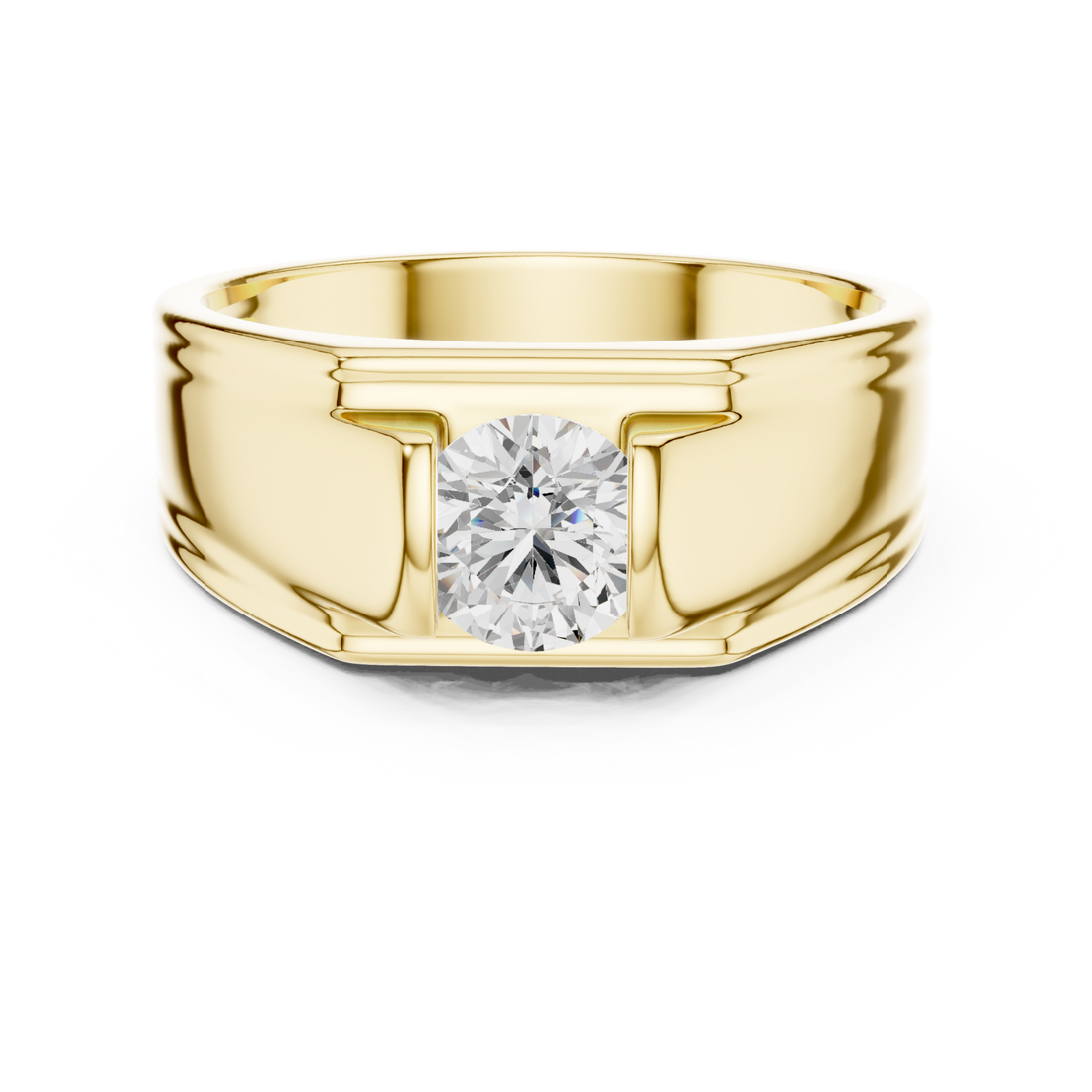 Gold Round Diamond Channel-Set Grooved Band for Him Front View