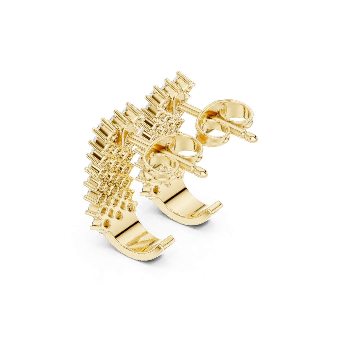Gold Round Diamond Cluster Column Climber Earrings Front View