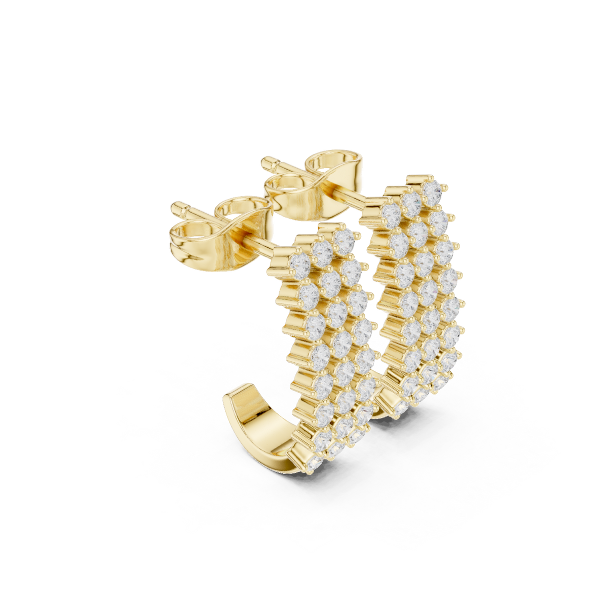  Gold Round Diamond Cluster Column Climber Earrings Side View
