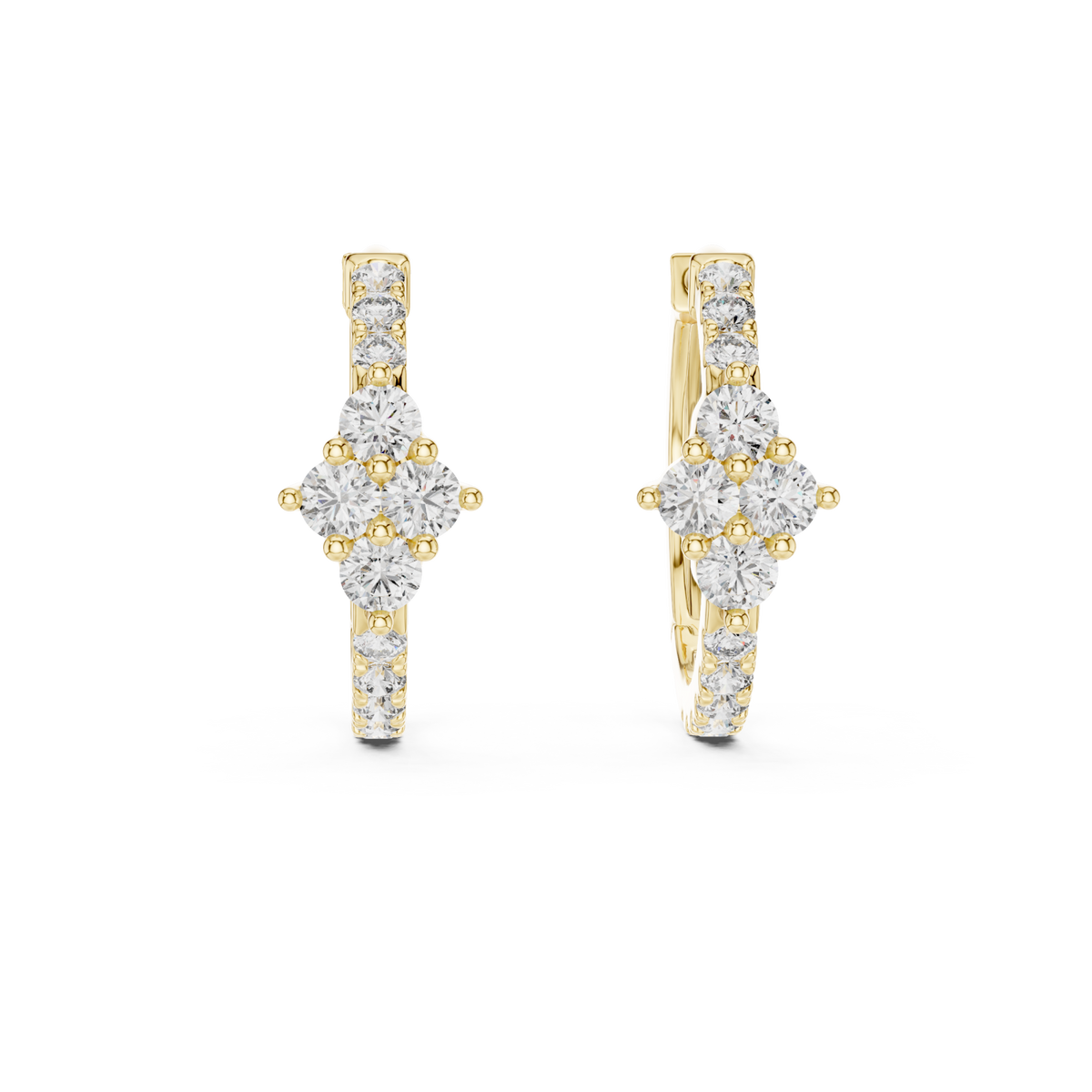  Gold Round Diamond Cluster Hoop Earrings Detail View