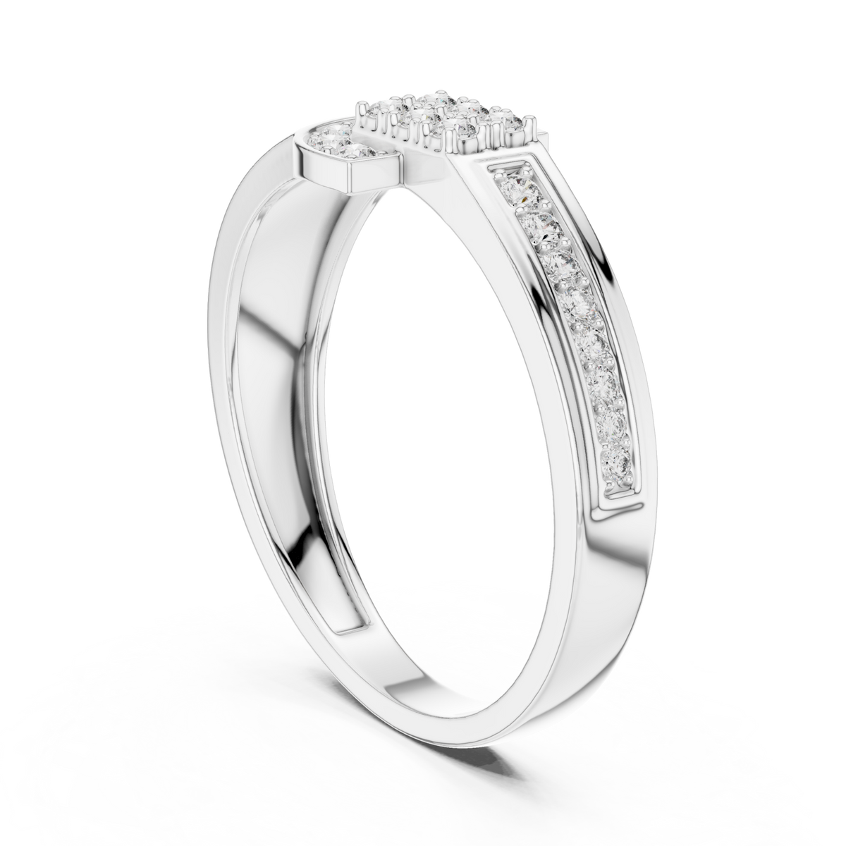  White Gold Round Diamond Cluster Seal Ring for Him Side View