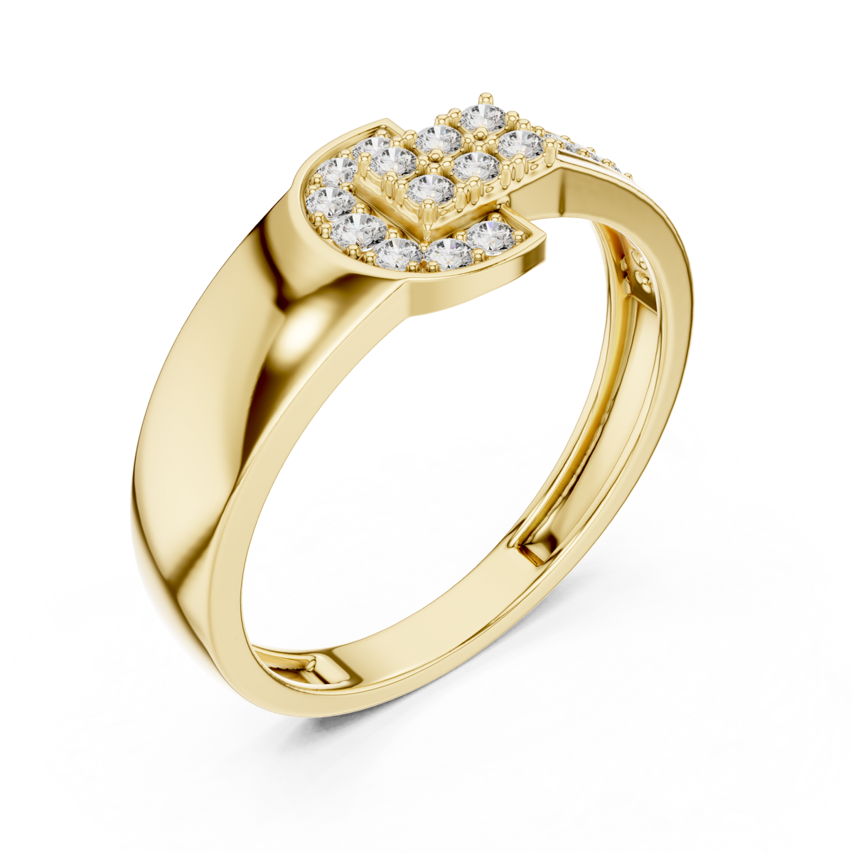 Gold Round Diamond Cluster Seal Ring for Him Front View