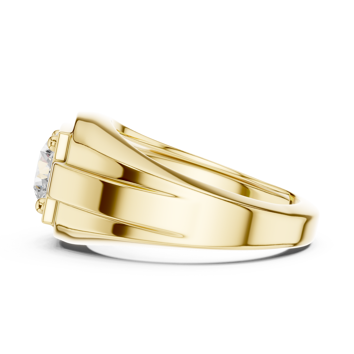  Gold Round Diamond Corner-Prong Plateau Ring for Him Angle View