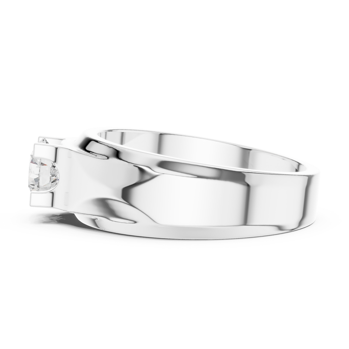  White Gold Round Diamond Cradle Solitaire for Him Angle View