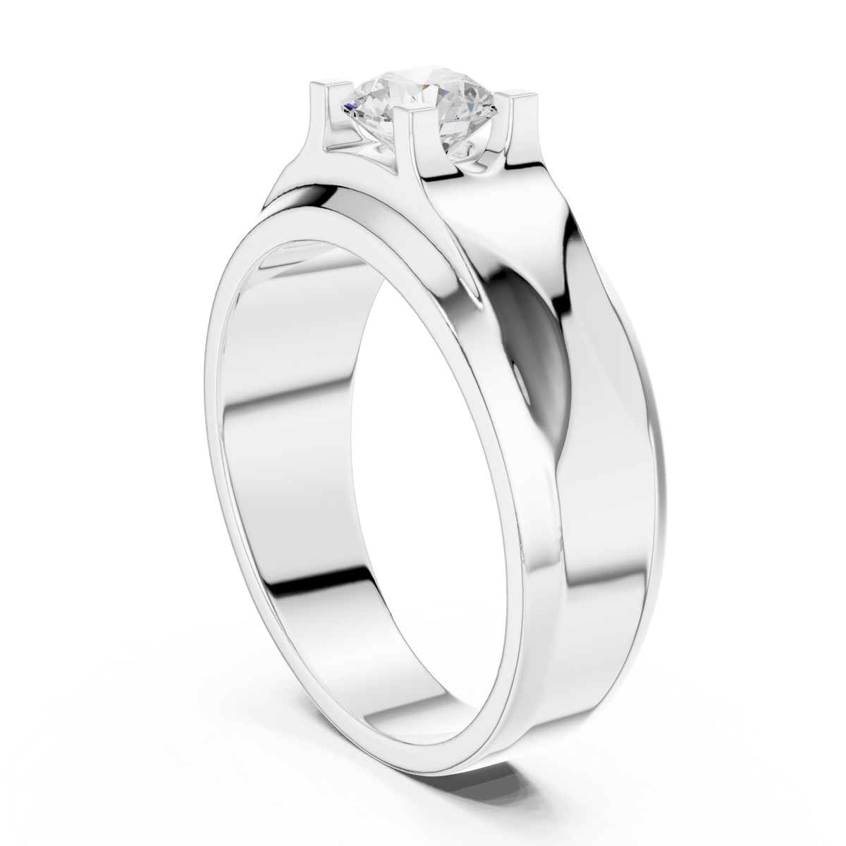  White Gold Round Diamond Cradle Solitaire for Him Side View