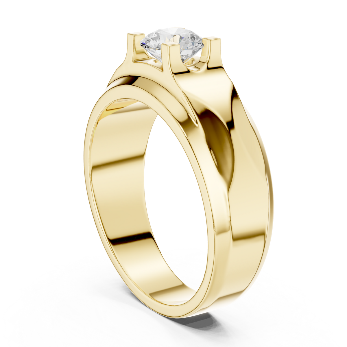  Gold Round Diamond Cradle Solitaire for Him Side View