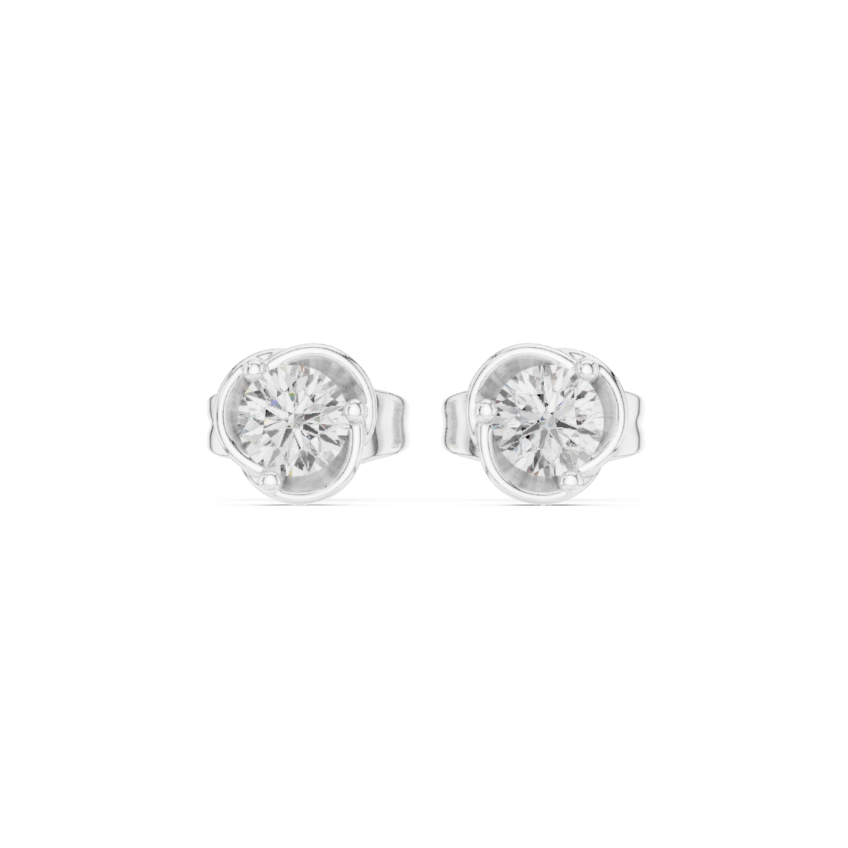  White Gold Round Diamond Four-Prong Studs Detail View