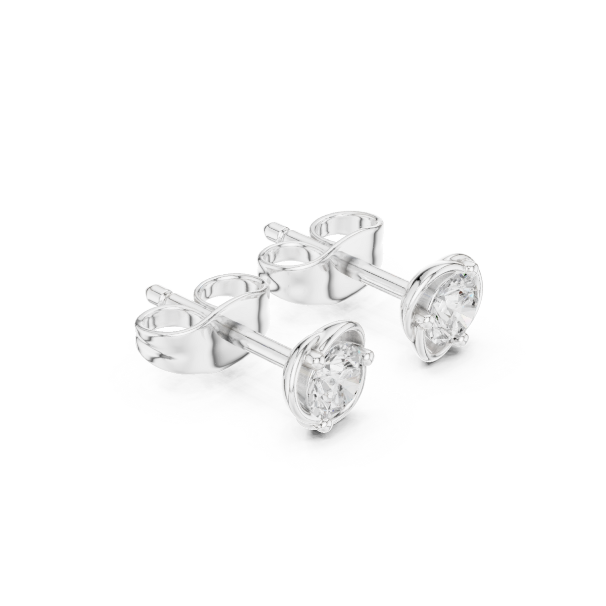  White Gold Round Diamond Four-Prong Studs Front View