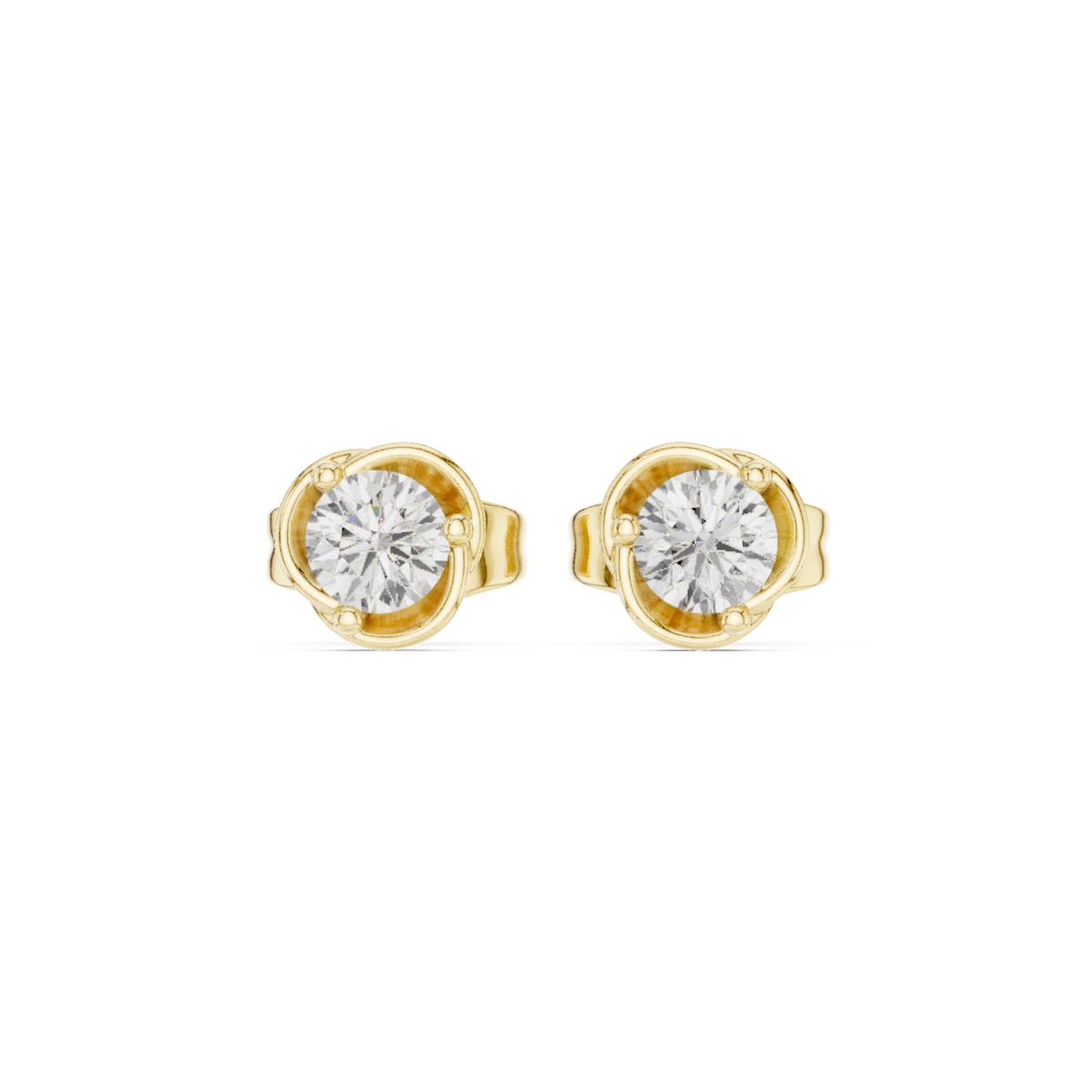  Gold Round Diamond Four-Prong Studs Detail View