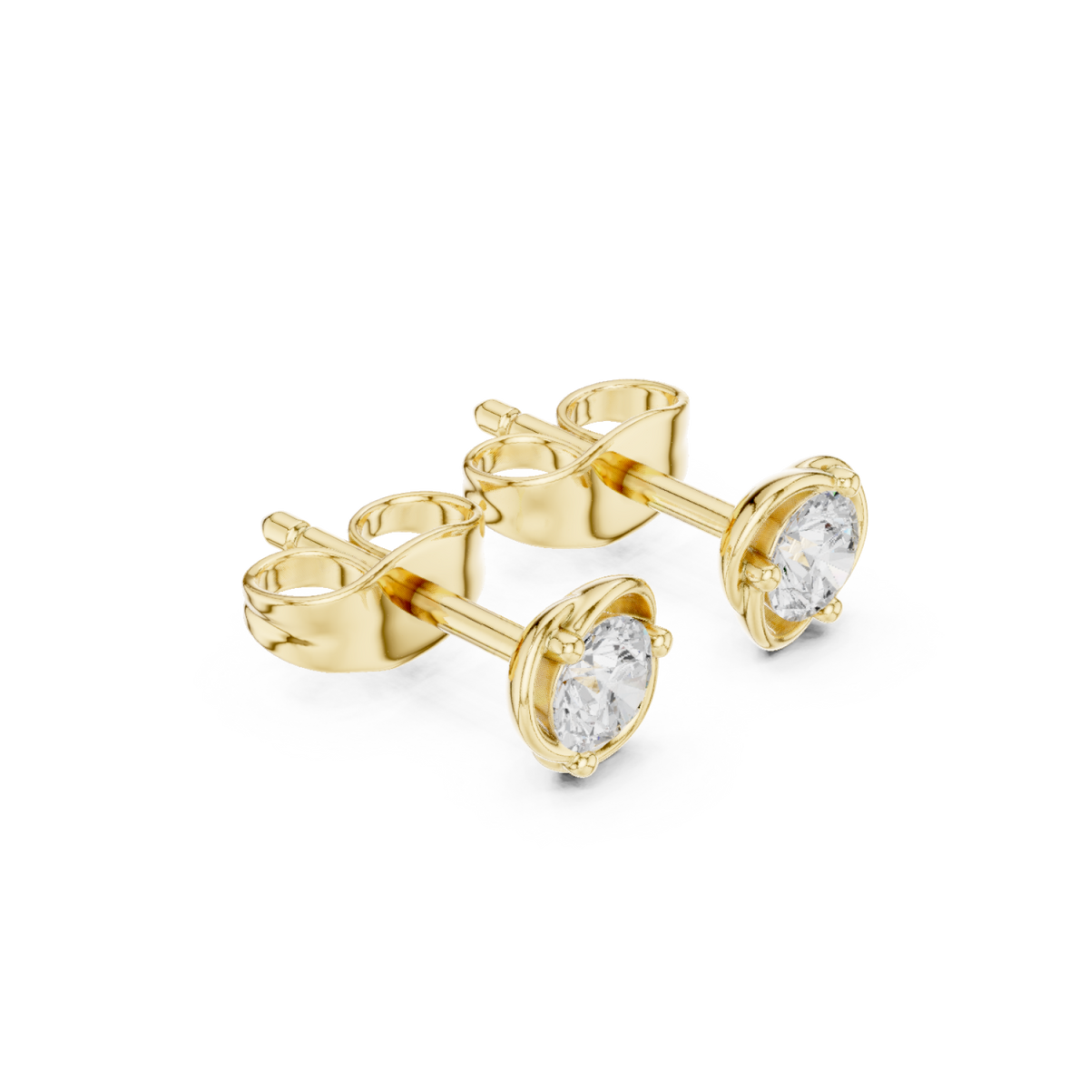Gold Round Diamond Four-Prong Studs Front View