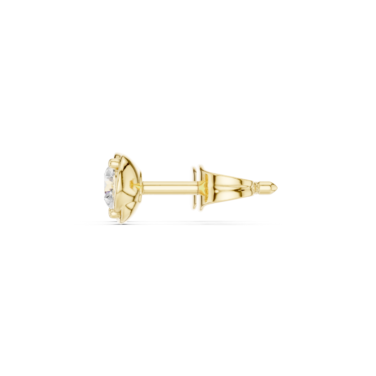  Gold Round Diamond Four-Prong Studs Side View