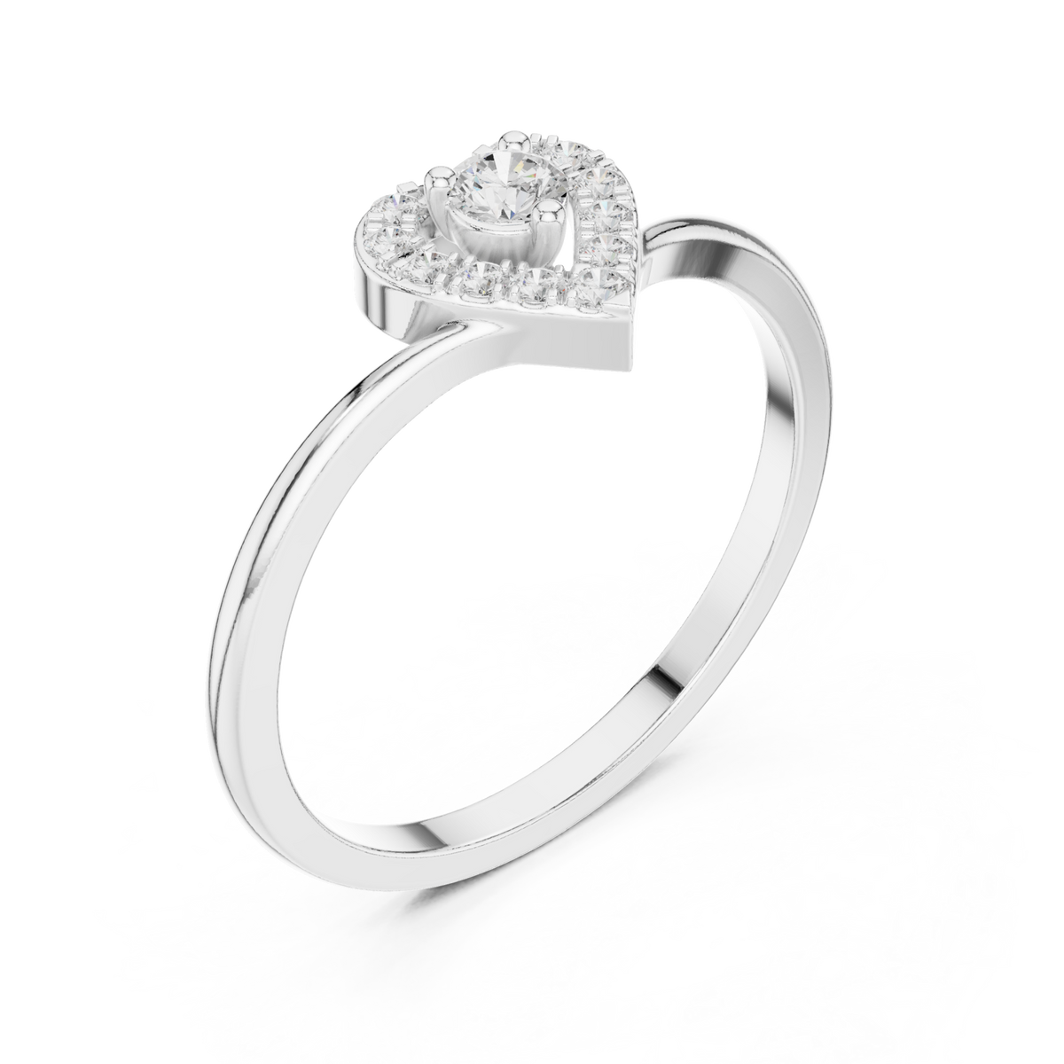 Round diamond heart halo ring white gold front view