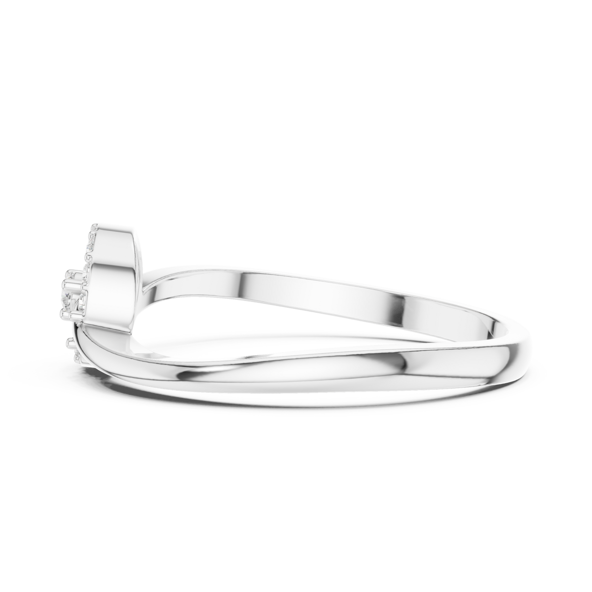 Round diamond open circle swirl ring white gold angle view