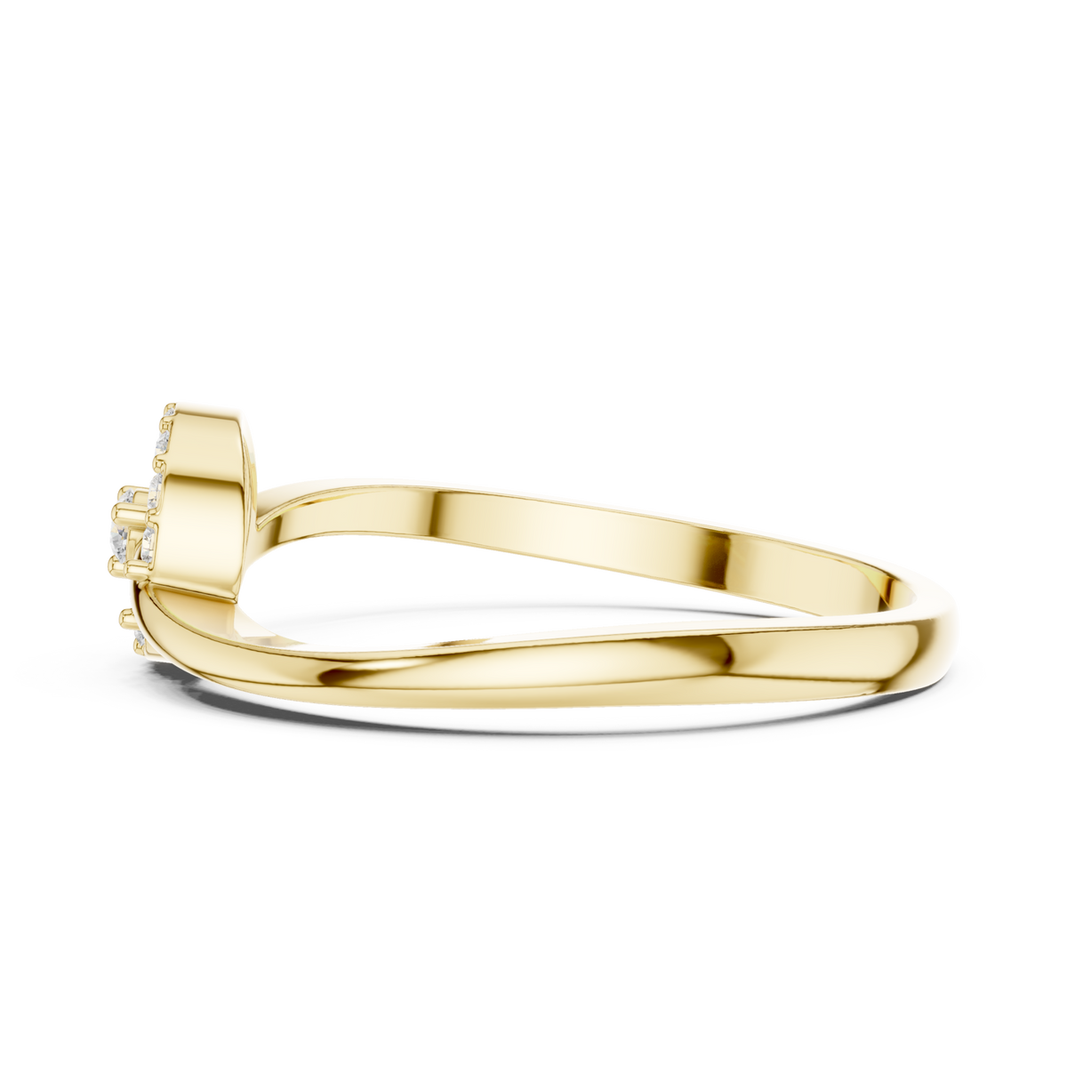 Round diamond open circle swirl ring yellow gold angle view