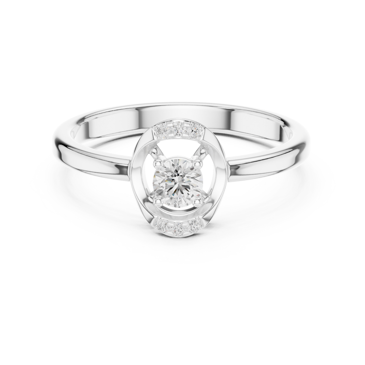 Round diamond open halo petite ring white gold detail view