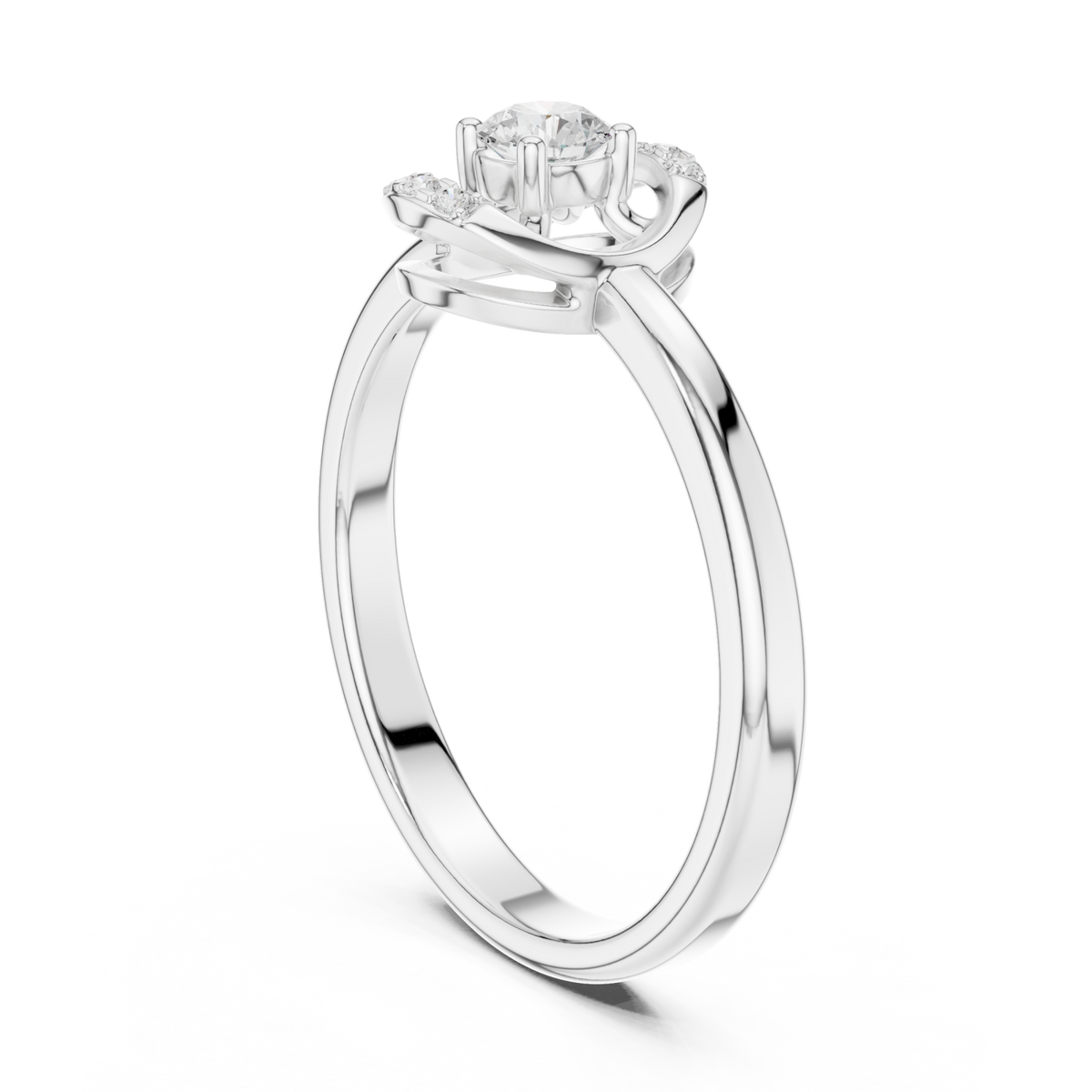 Round diamond open halo petite ring white gold side view
