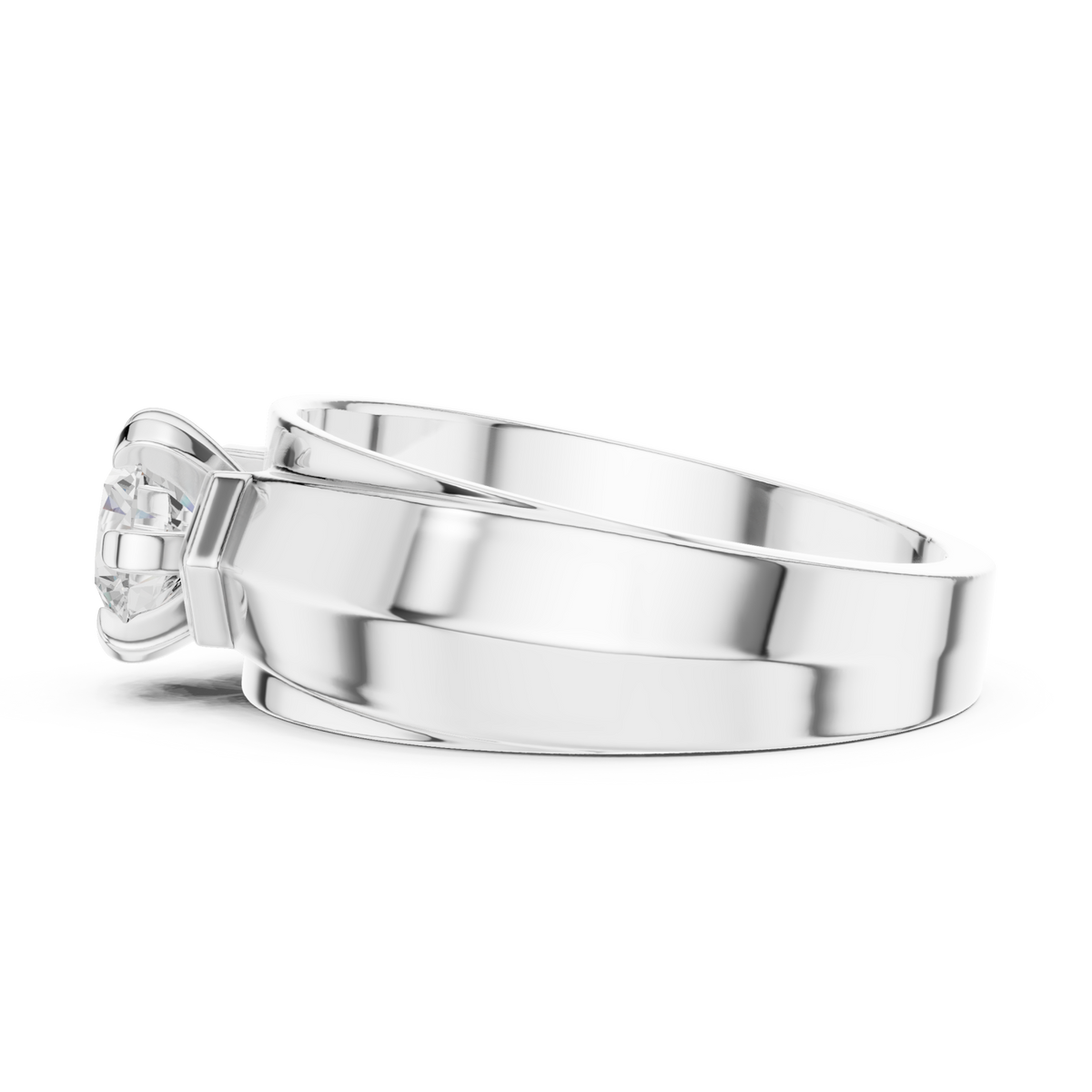  White Gold Round Diamond Step-Rail Solitaire for Him Angle View