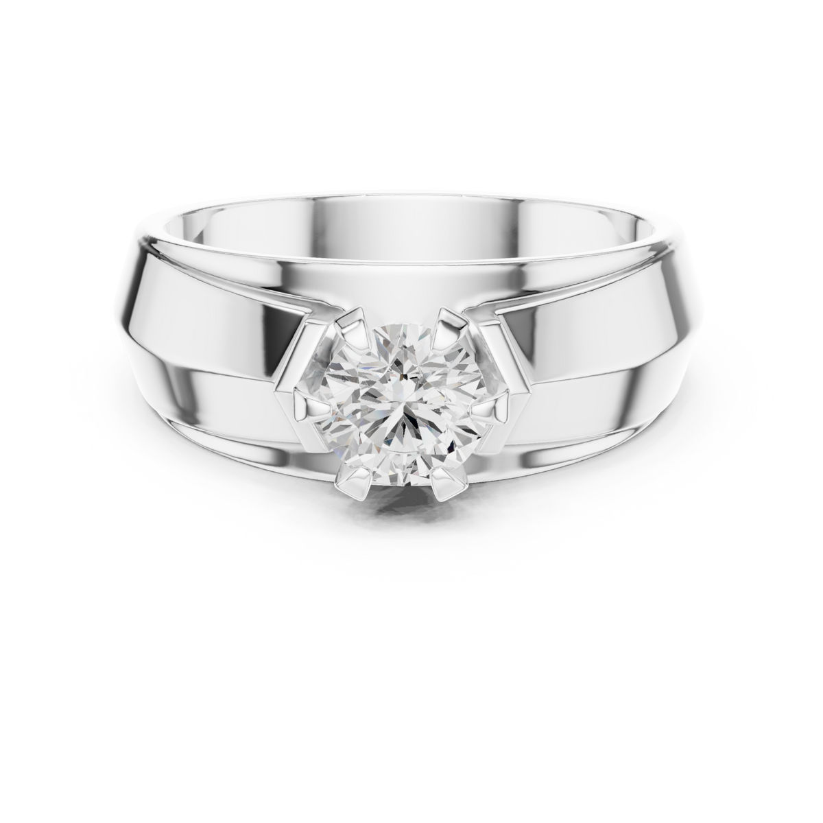  White Gold Round Diamond Step-Rail Solitaire for Him Detail View