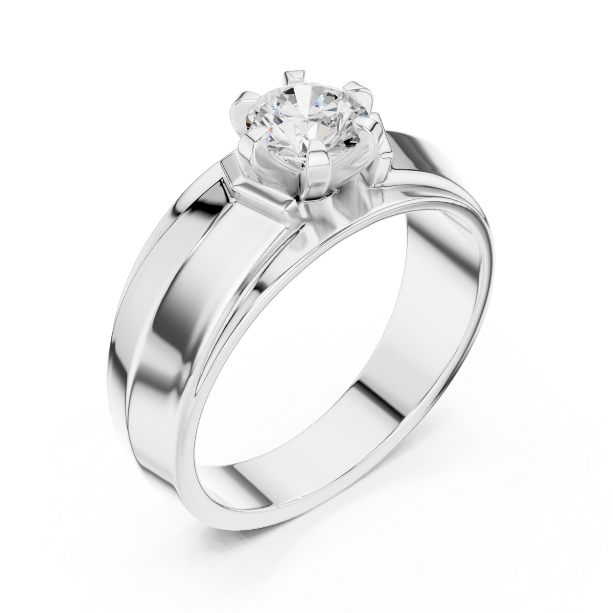  White Gold Round Diamond Step-Rail Solitaire for Him Front View