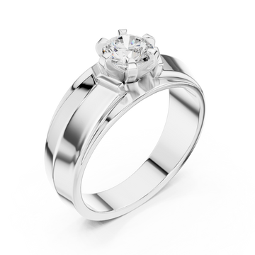  White Gold Round Diamond Step-Rail Solitaire for Him Front View