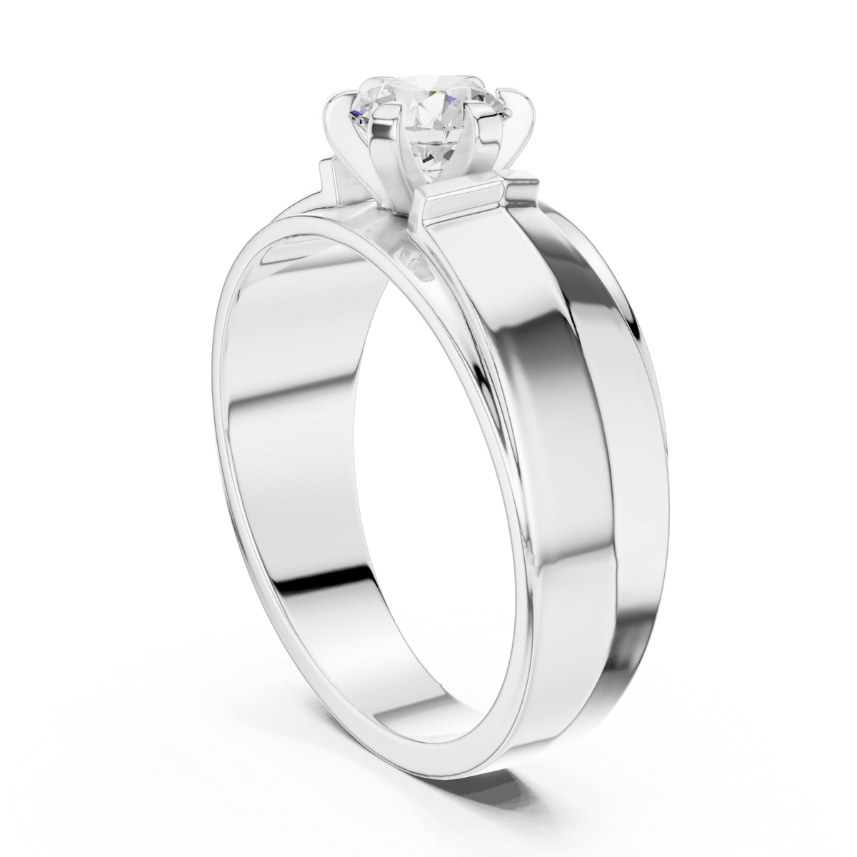  White Gold Round Diamond Step-Rail Solitaire for Him Side View