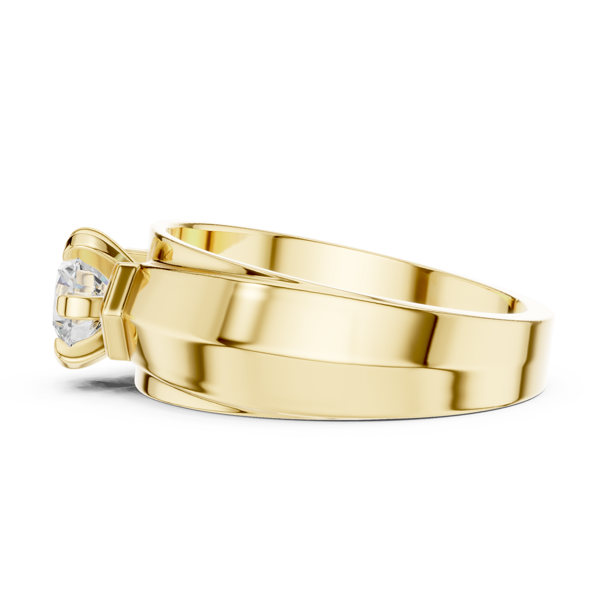  Gold Round Diamond Step-Rail Solitaire for Him Angle View