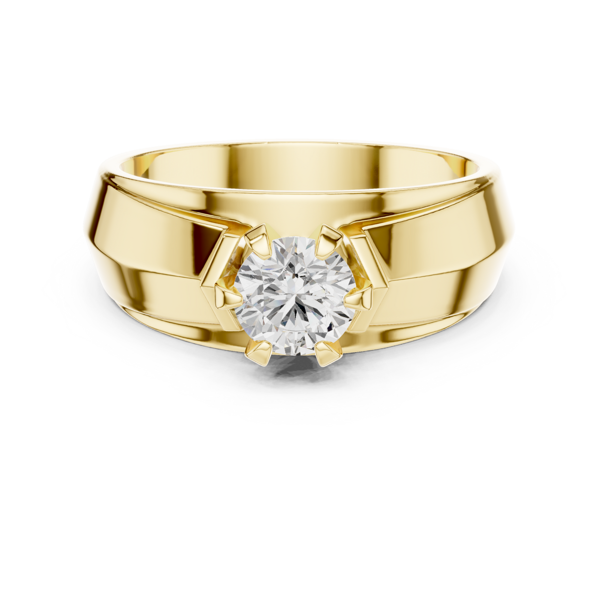  Gold Round Diamond Step-Rail Solitaire for Him Detail View