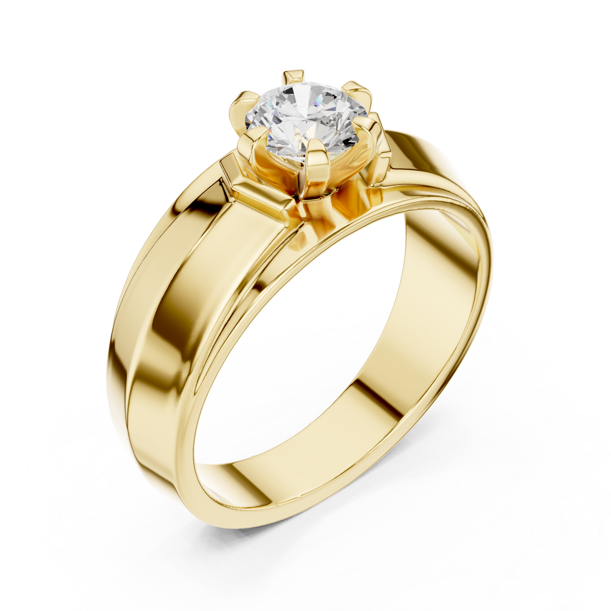 Gold Round Diamond Step-Rail Solitaire for Him Front View